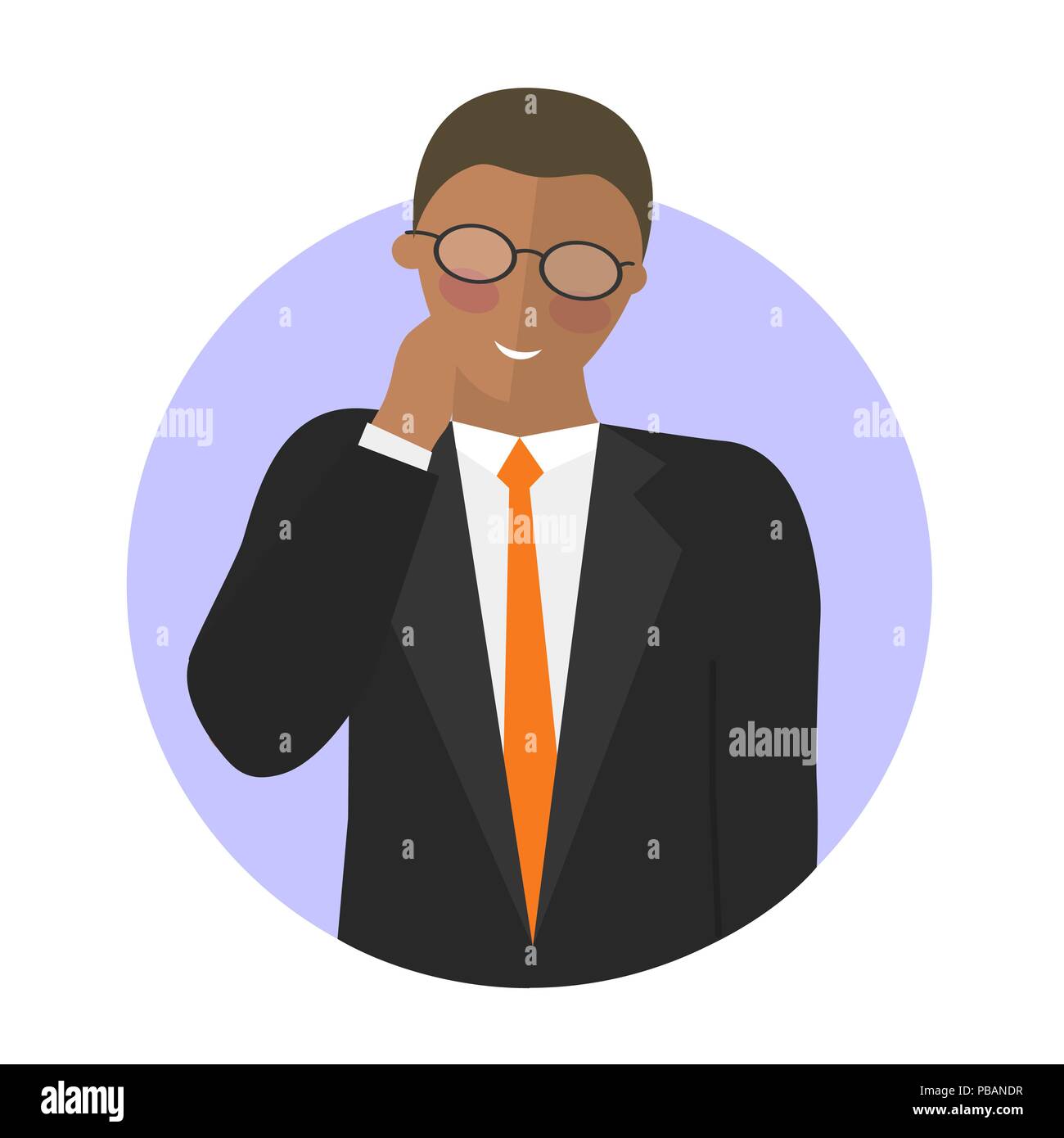 Black businessman shy. Flat vector icon Stock Vector