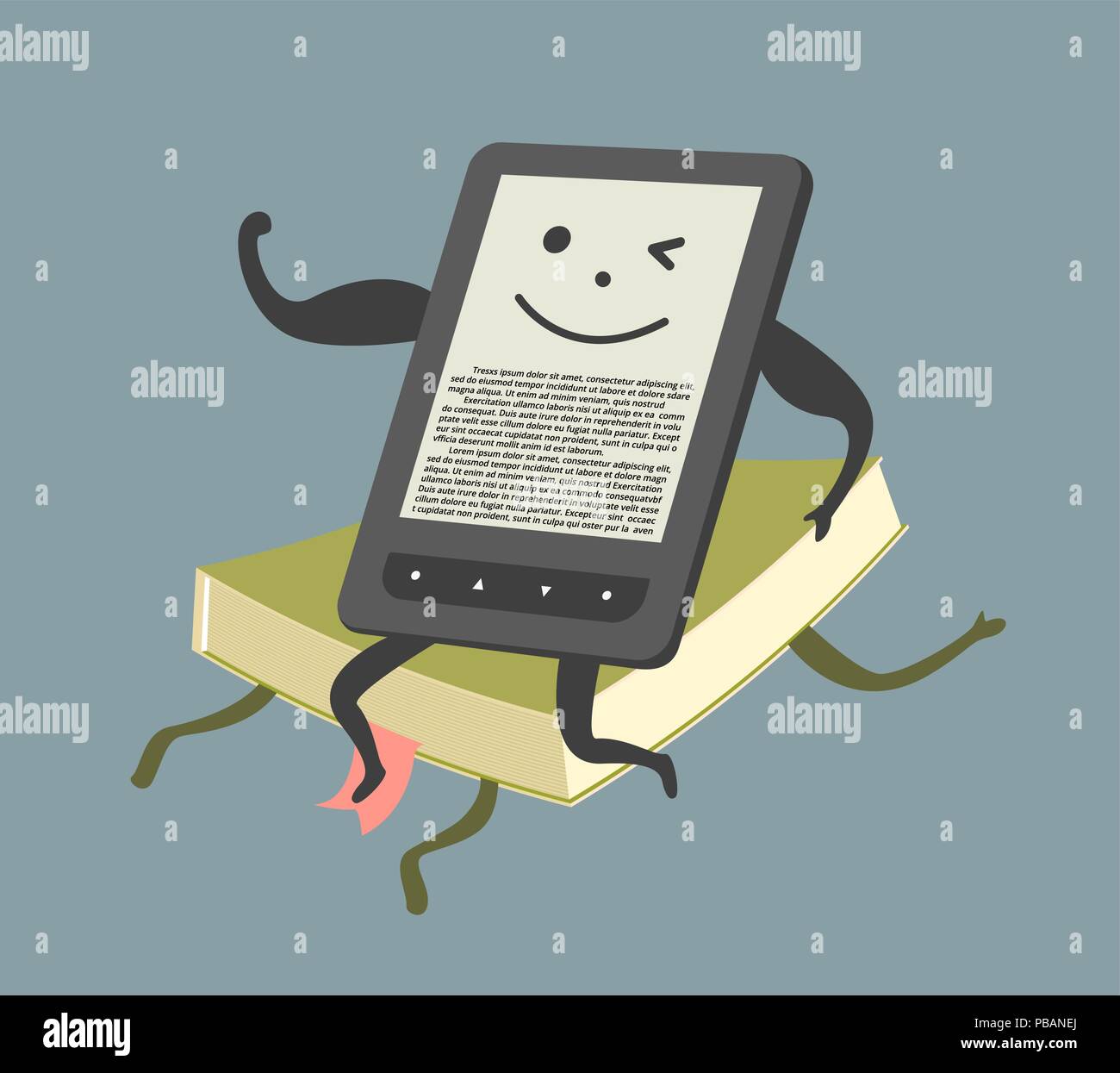 E-book overcame paper book, comic vector illustration Stock Vector