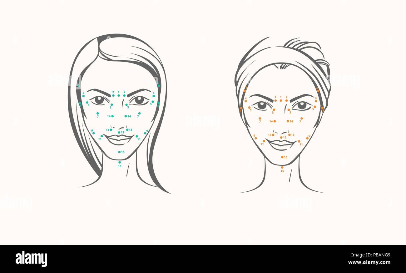 Vector Portrait Of Young Woman With Massage Lines Cream Apply Lines