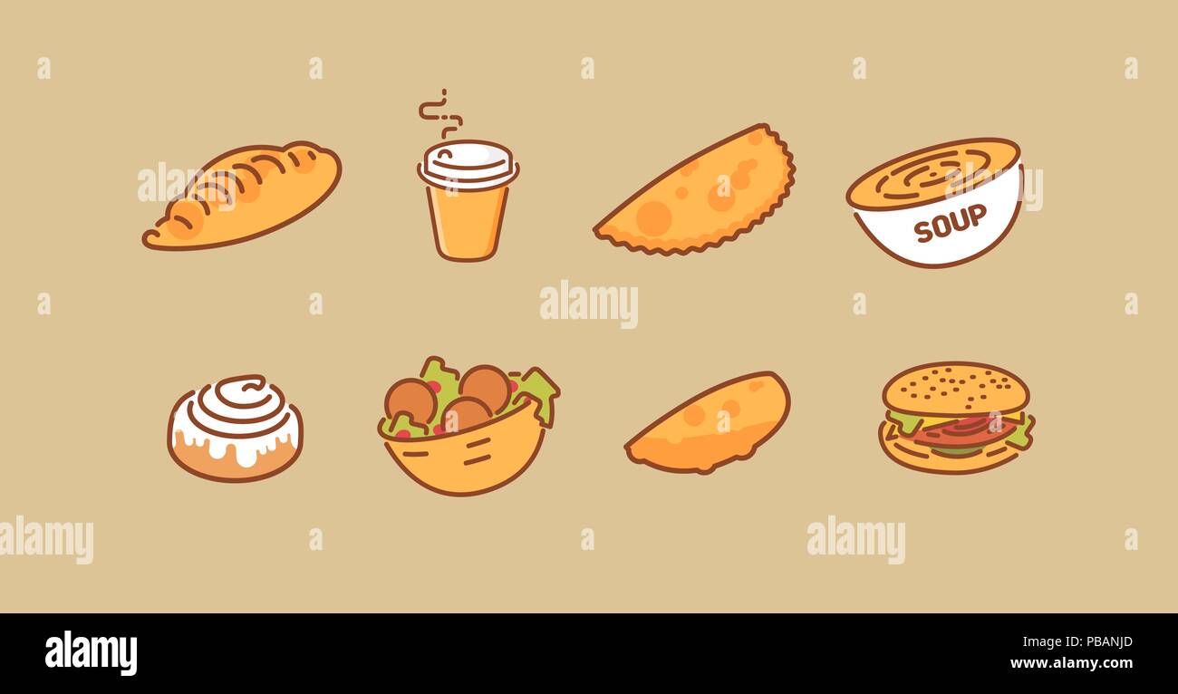 Vector set of fast food in line style of flat design Stock Vector Image ...