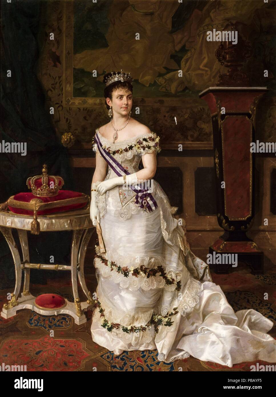 Manuel Cabral Bejarano / 'Portrait of Maria Mercedes de Orleans', 1878, Painting (Oil on canvas), 2.25 x 1.66 m. Stock Photo