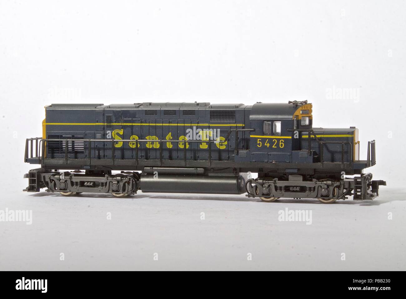 HO Scale Model Santa Fe diesel locomotive Stock Photo