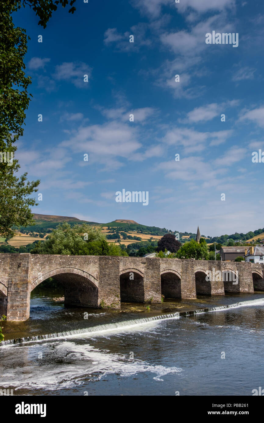 The bridge across the River Usk at Crickhowell, Powys, Wales Stock Photo