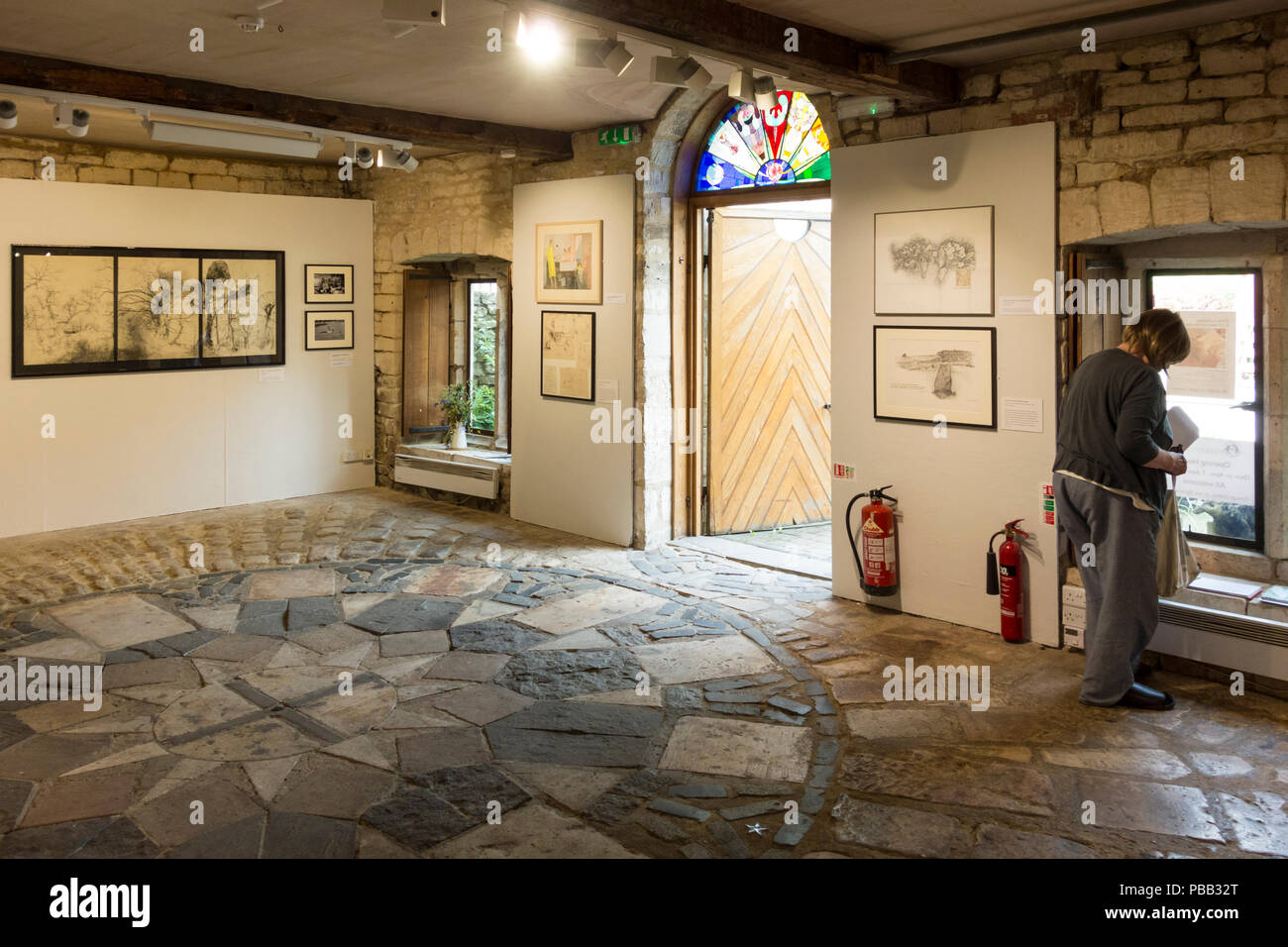 Exhibition area of Ruskin Mill building, a part of Rusking Mill College which is run by Ruskin Mill Trust.  Nailsworth, Gloucestershire, UK Stock Photo