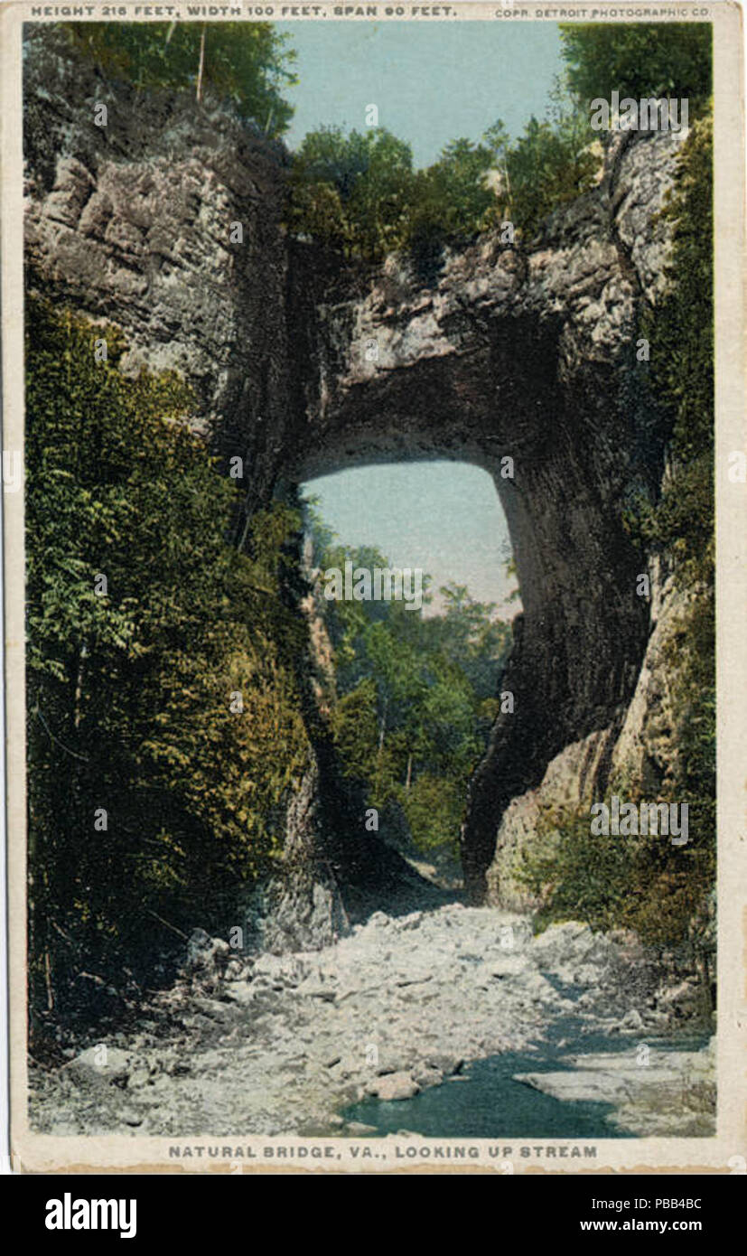 1084 Natural Bridge, Looking up stream, Height 215 feet, width 100 feet, span 90 feet (NBY 23956) Stock Photo