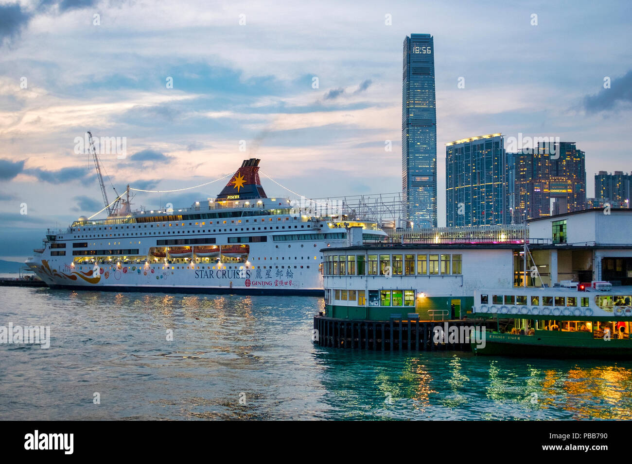 Cruise ship Star Pisces in Victoria Harbour, Hong Kong Stock Photo
