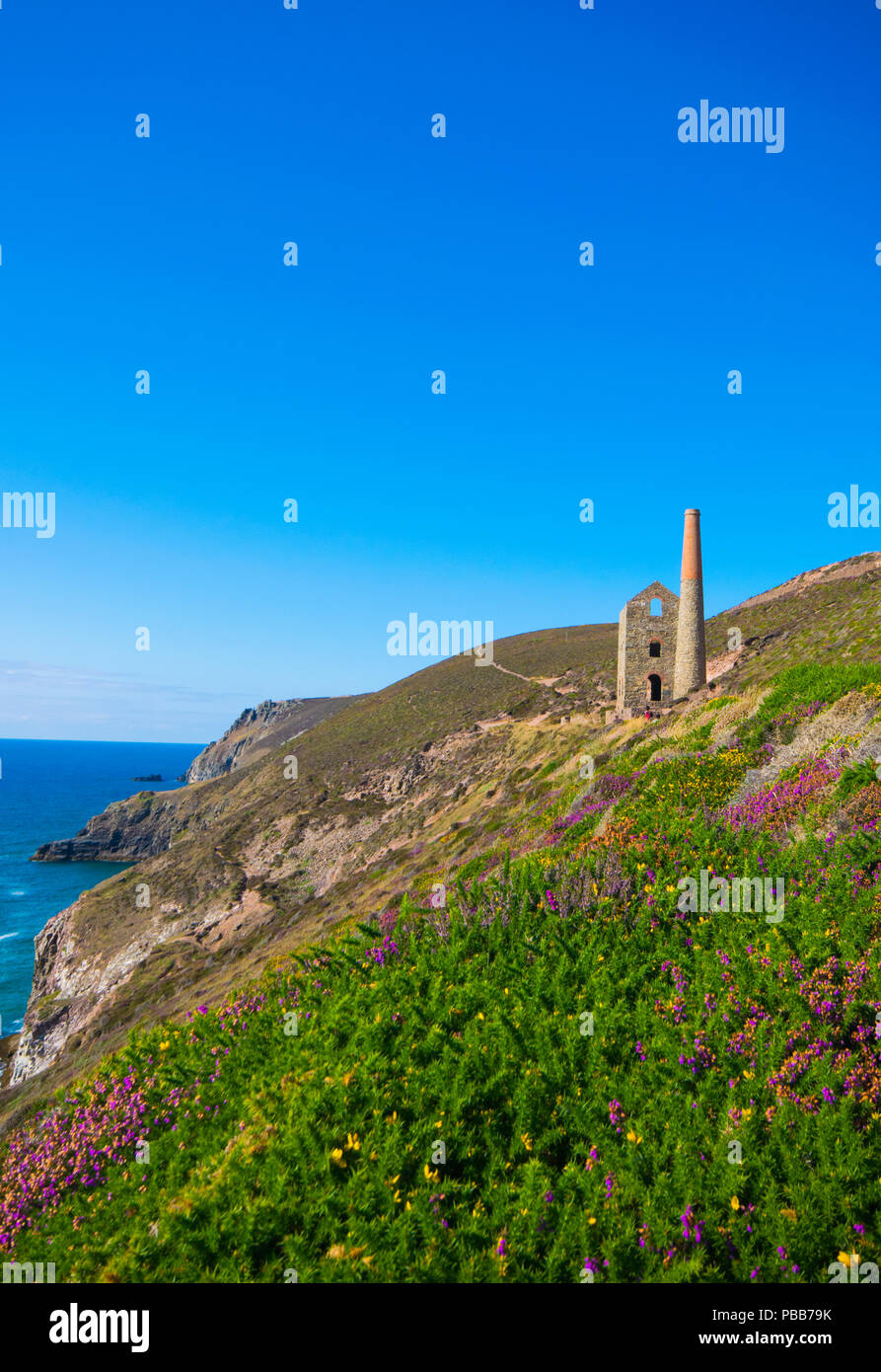An image of Wheal Coates tin mine along the St. Agnes Heritage Coast in Cornwall, UK. Stock Photo