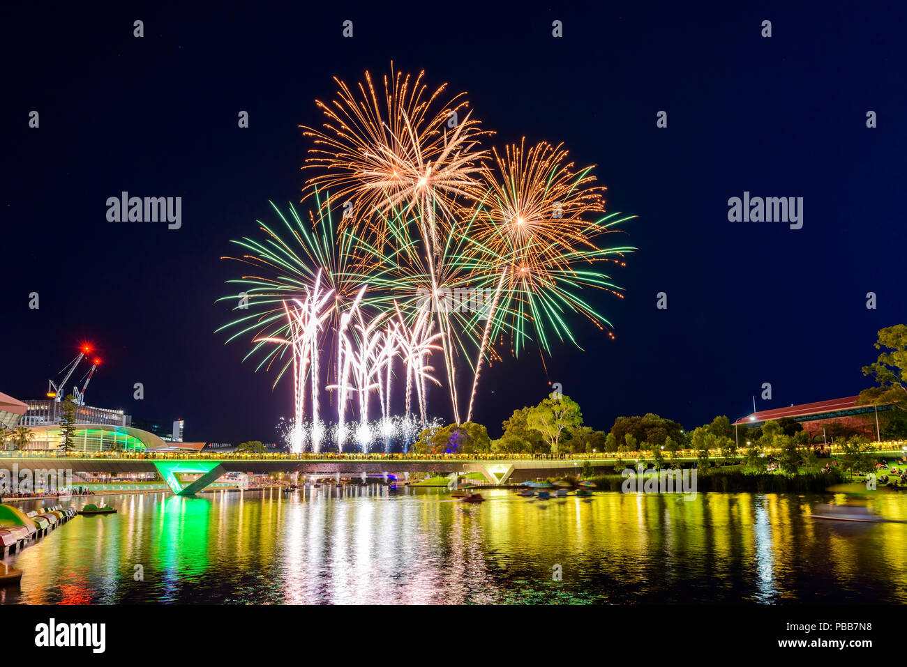 Australia Day fireworks in Elder Park, Adelaide city viewed across