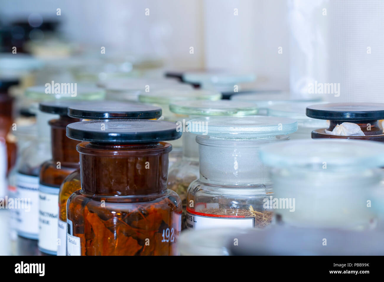 pharmacy bottles with label Stock Photo Alamy
