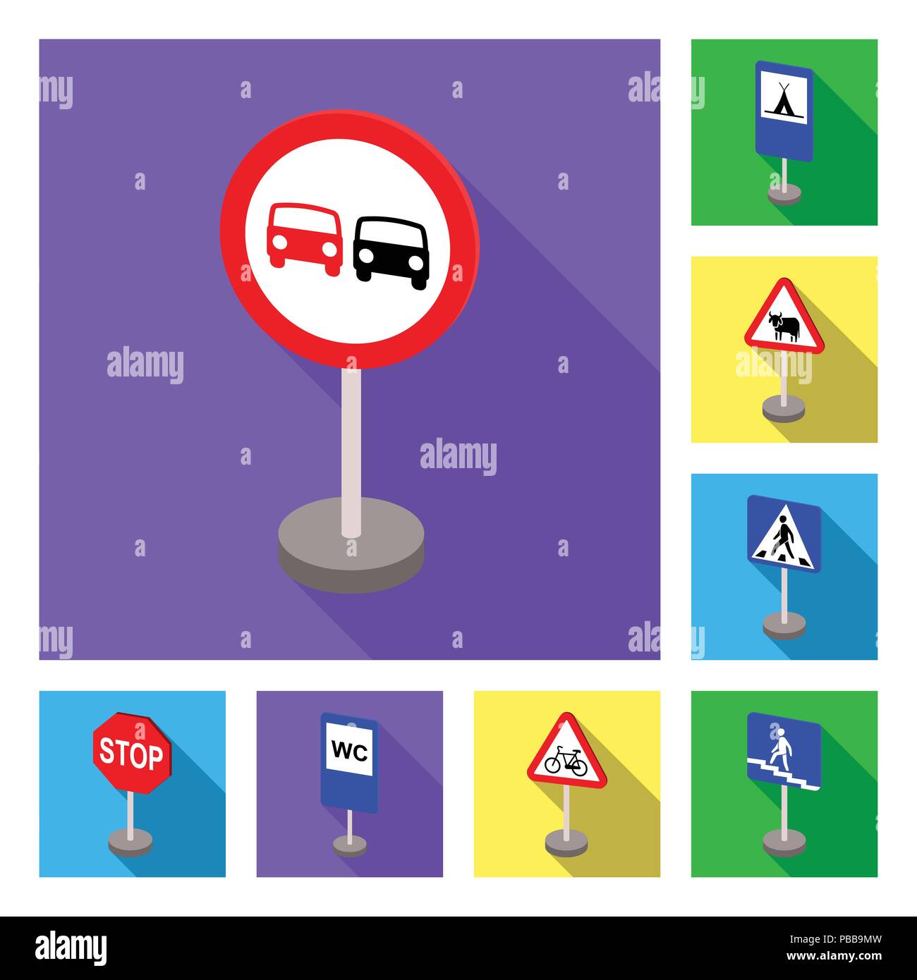 Different types of road signs flat icons in set collection for design ...