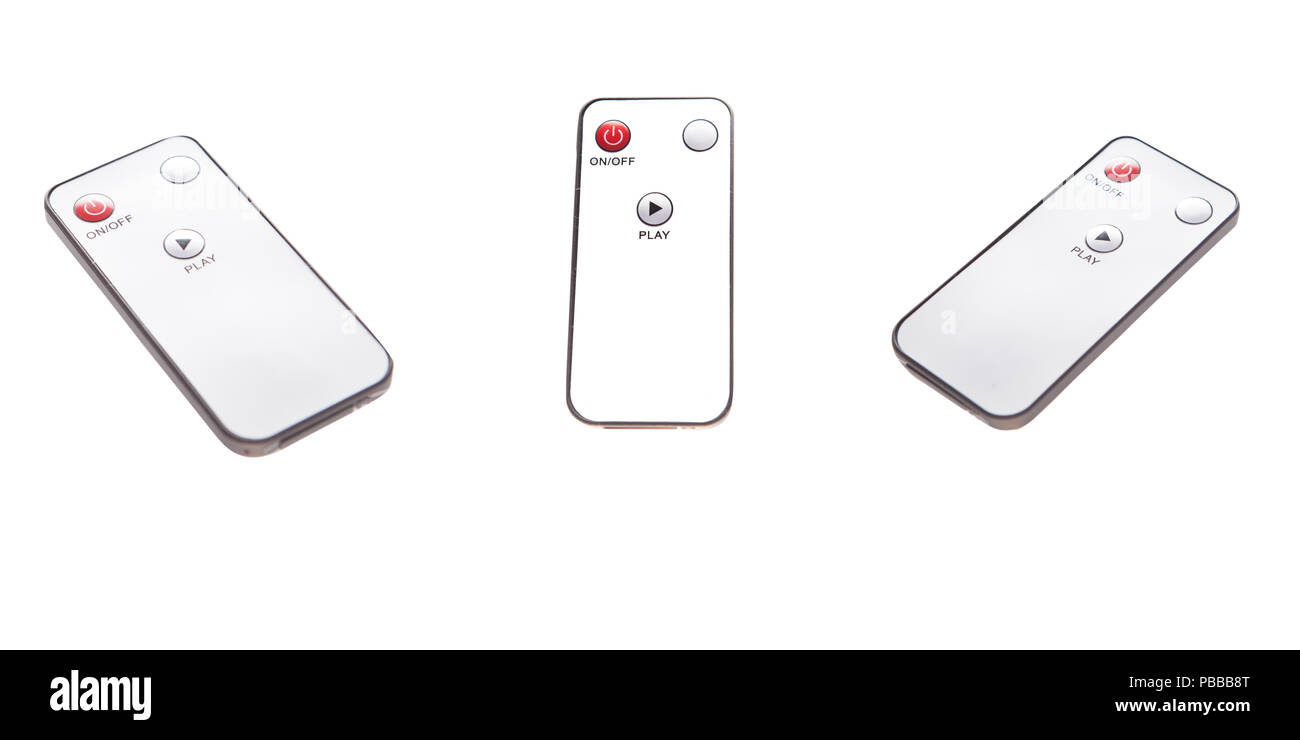 Turn on audio speaker stereo with remote control isolated on white