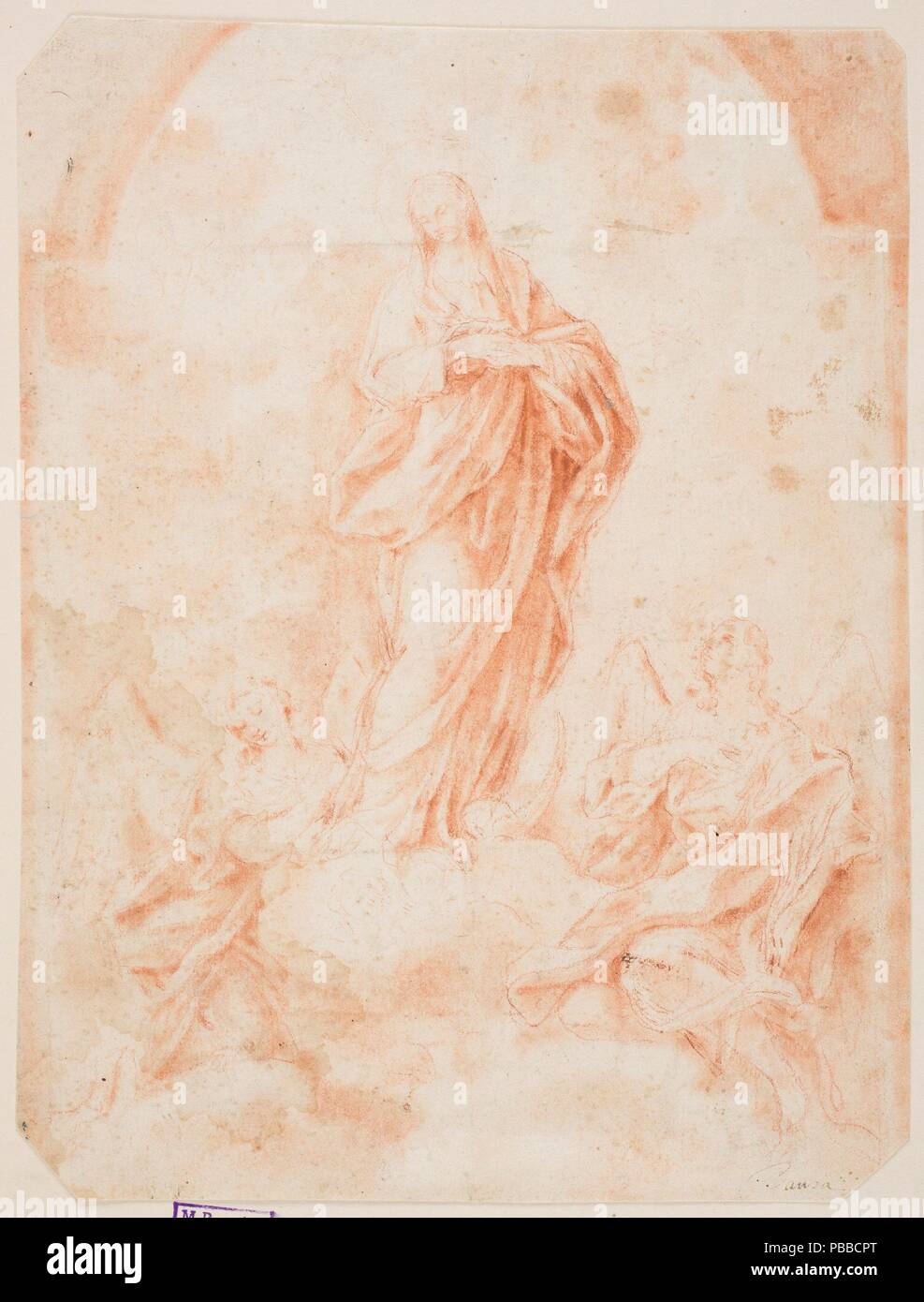 Anonymous / 'The Immaculate Conception'. XVIII century. Red wash, Red chalk on grey laid paper. Museum: Museo del Prado, Madrid, España. Stock Photo