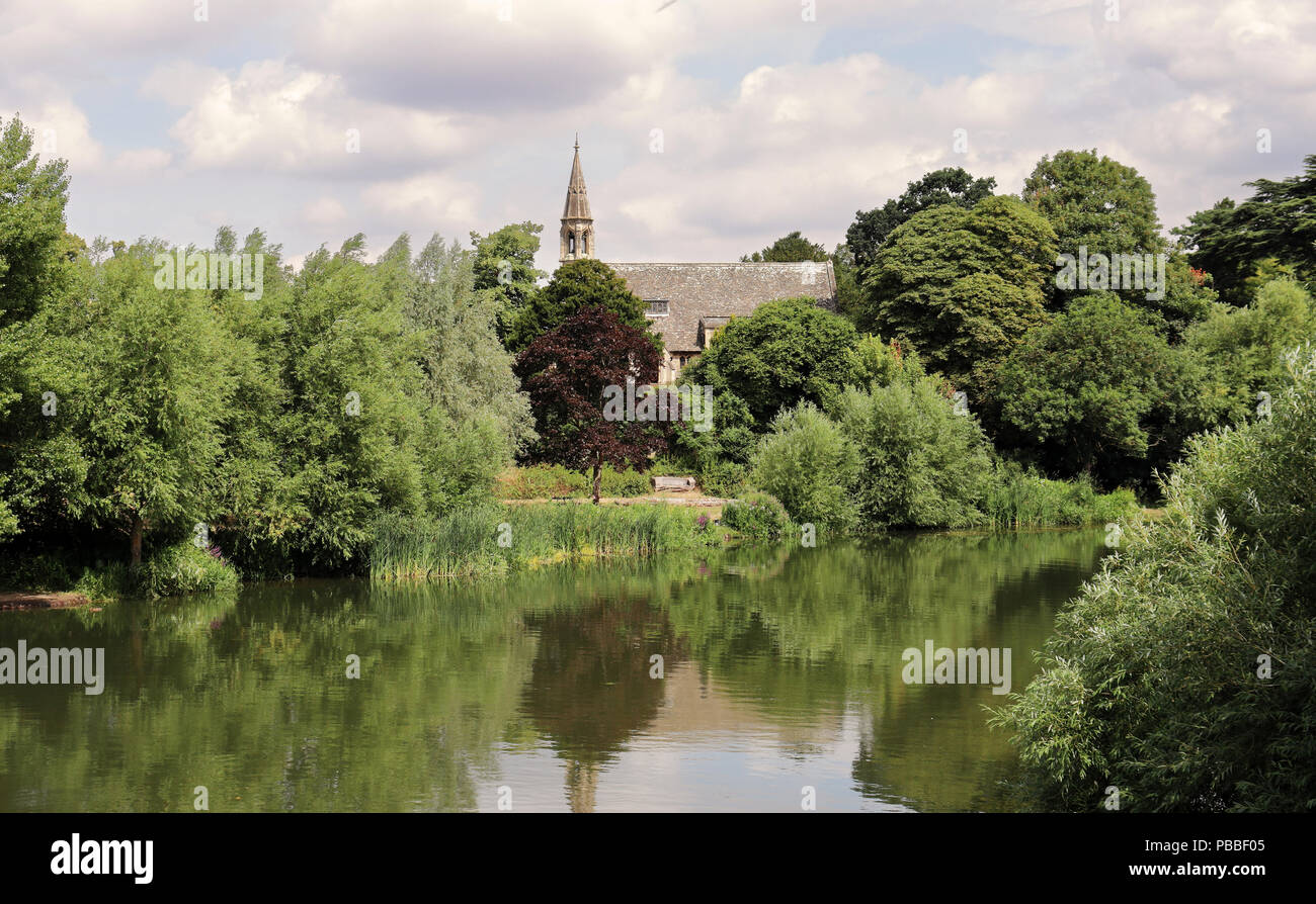 The River Thames at Clifton Hampden in England with Church in the background Stock Photo