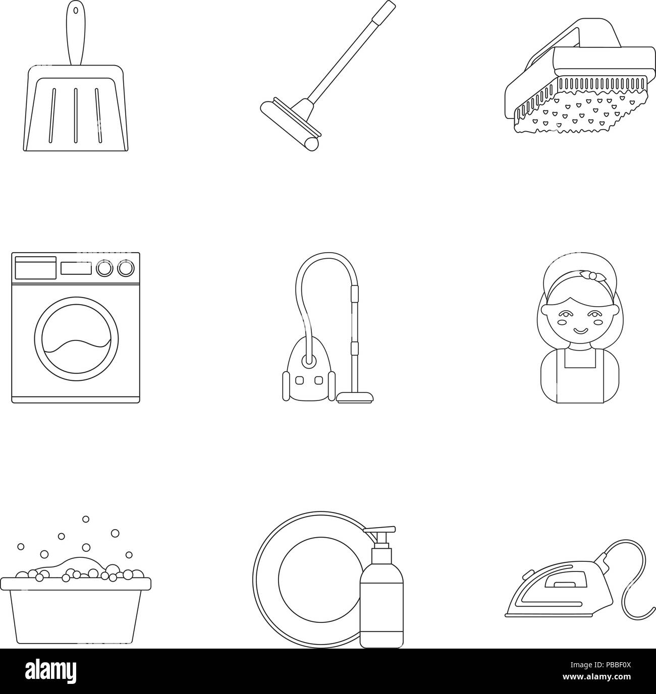 Cleaning set icons in outline style. Big collection of cleaning vector ...