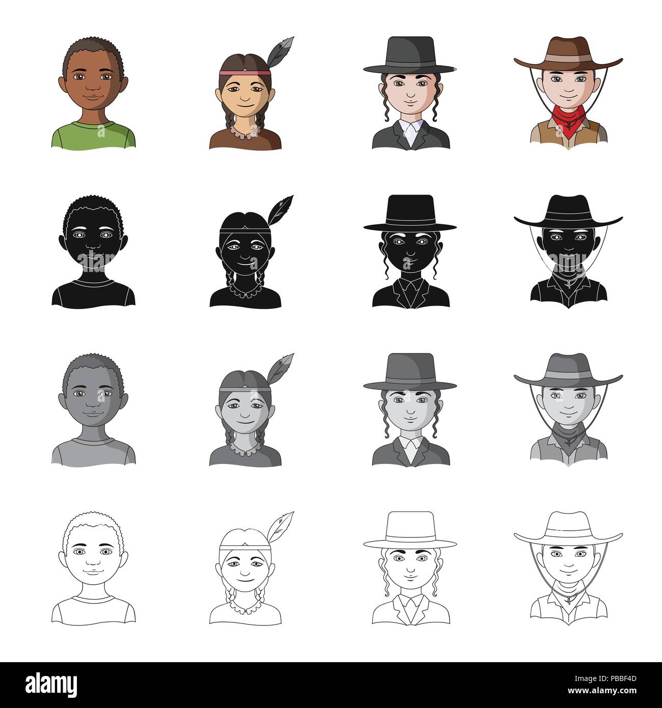 Different race of Negro, Indian, Jew, American. The human race set ...