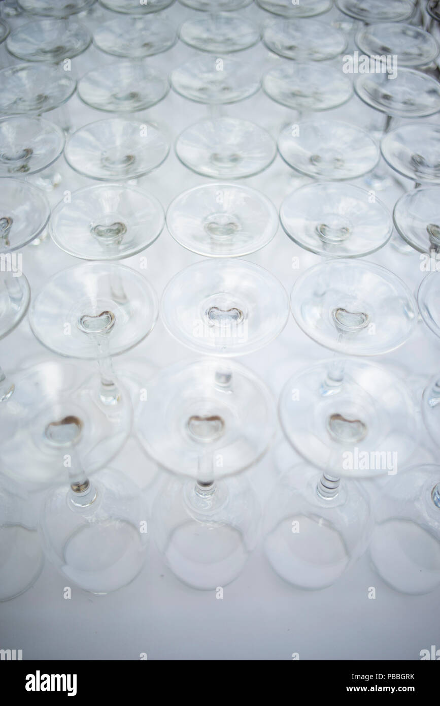 Red or white wine glasses in luxury hotel wedding party ready for