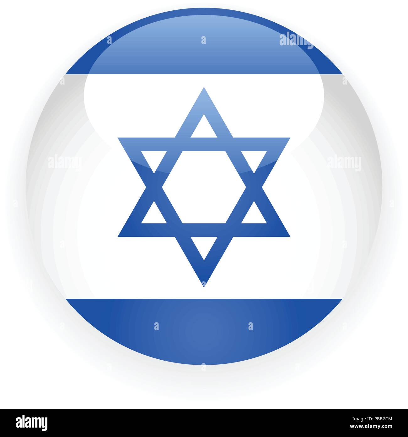 Israel flag round button with blue david star Stock Vector