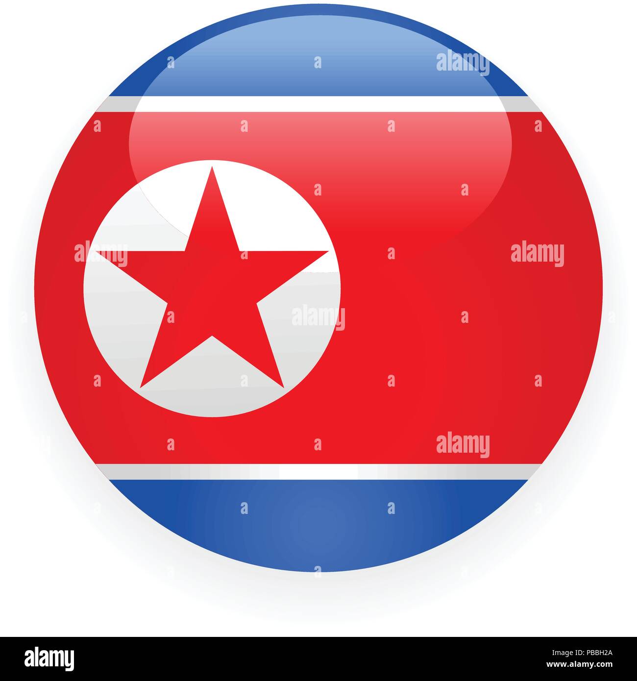 Icon of North Korea flag round button Stock Vector