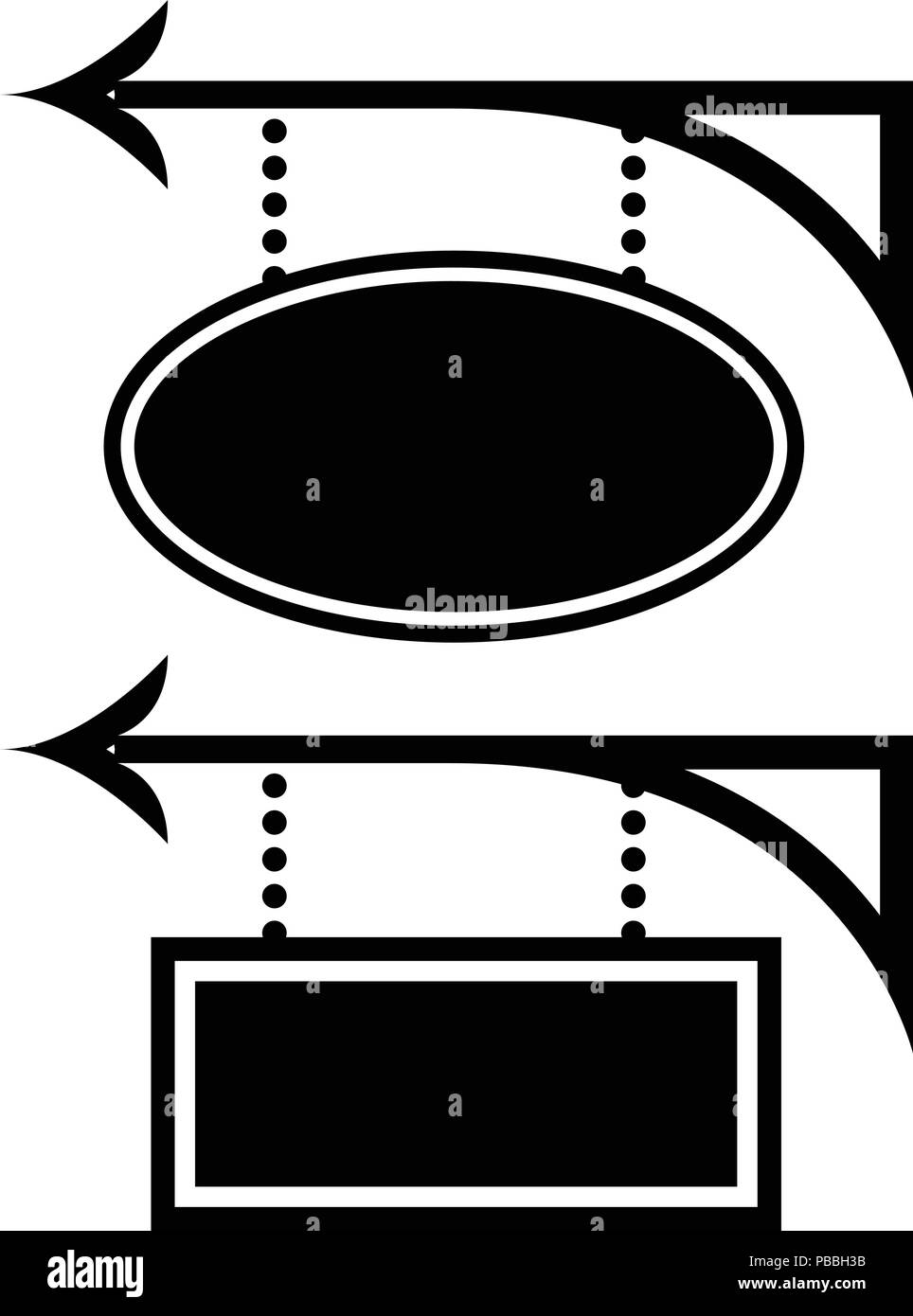 Wrought iron signage or signboard on white background Stock Vector