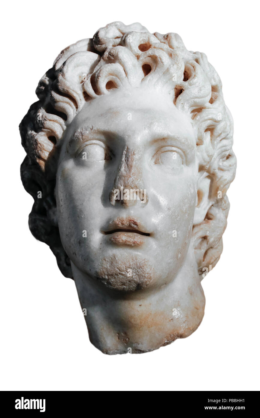 Seville, Spain - July 7th, 2018: Alexander the Great portrait from Hadrian Rule, Archaeological Museum of Seville, Andalusia, Spain Stock Photo