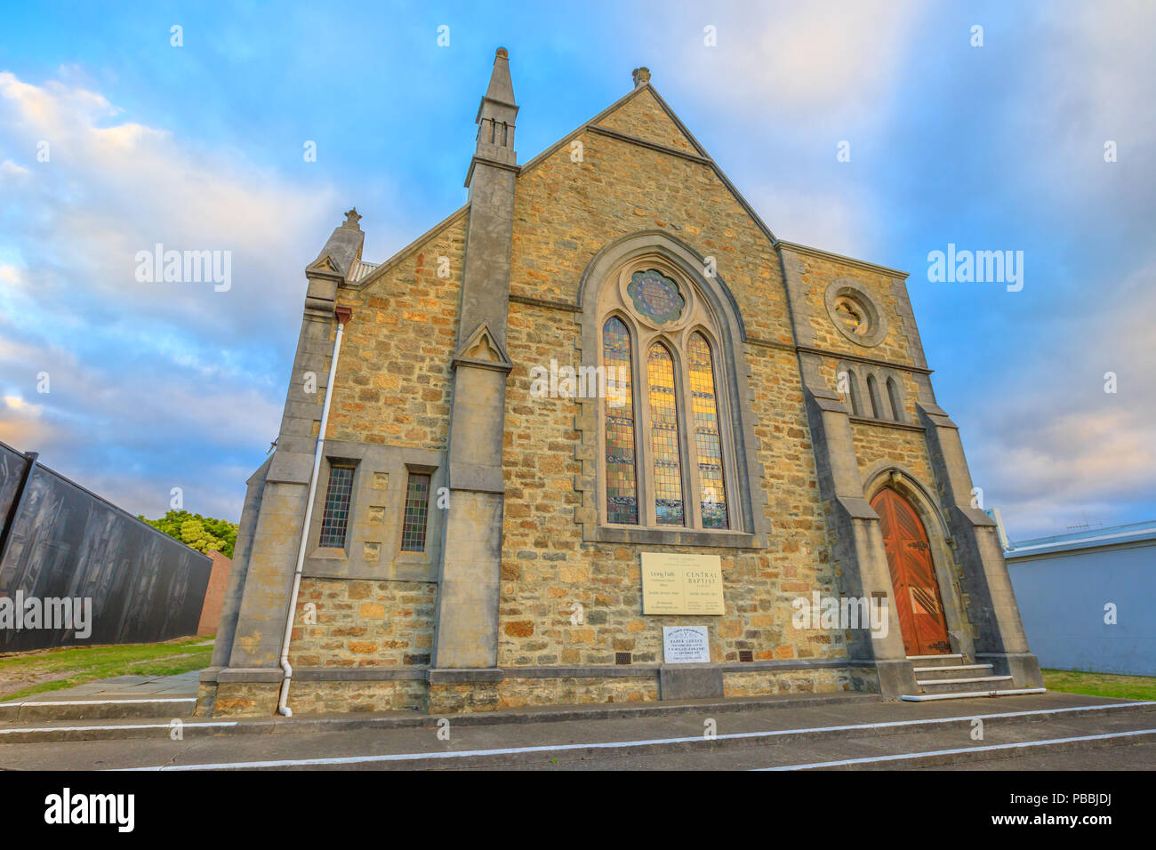 Albany, Australia - Dec 28, 2017: Scots Uniting Church, originally Scots Presbyterian Church, in a Victorian Academic Gothic style on York Street, Alb Stock Photo