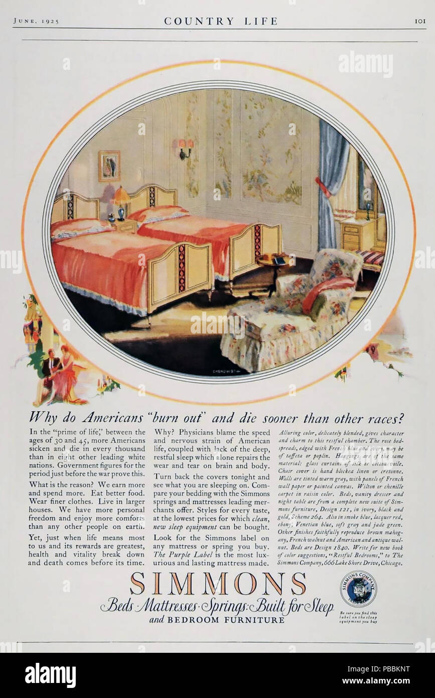 AMERICAN BEDROOM ADVERT 1925 Stock Photo