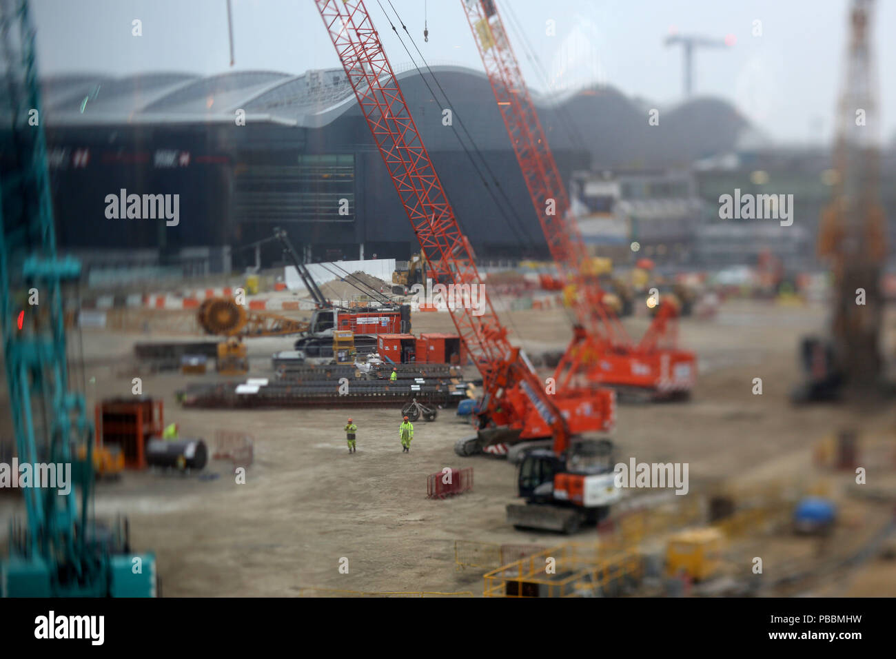 Construction at London's Heathrow Airport next to Queen's Terminal. Stock Photo