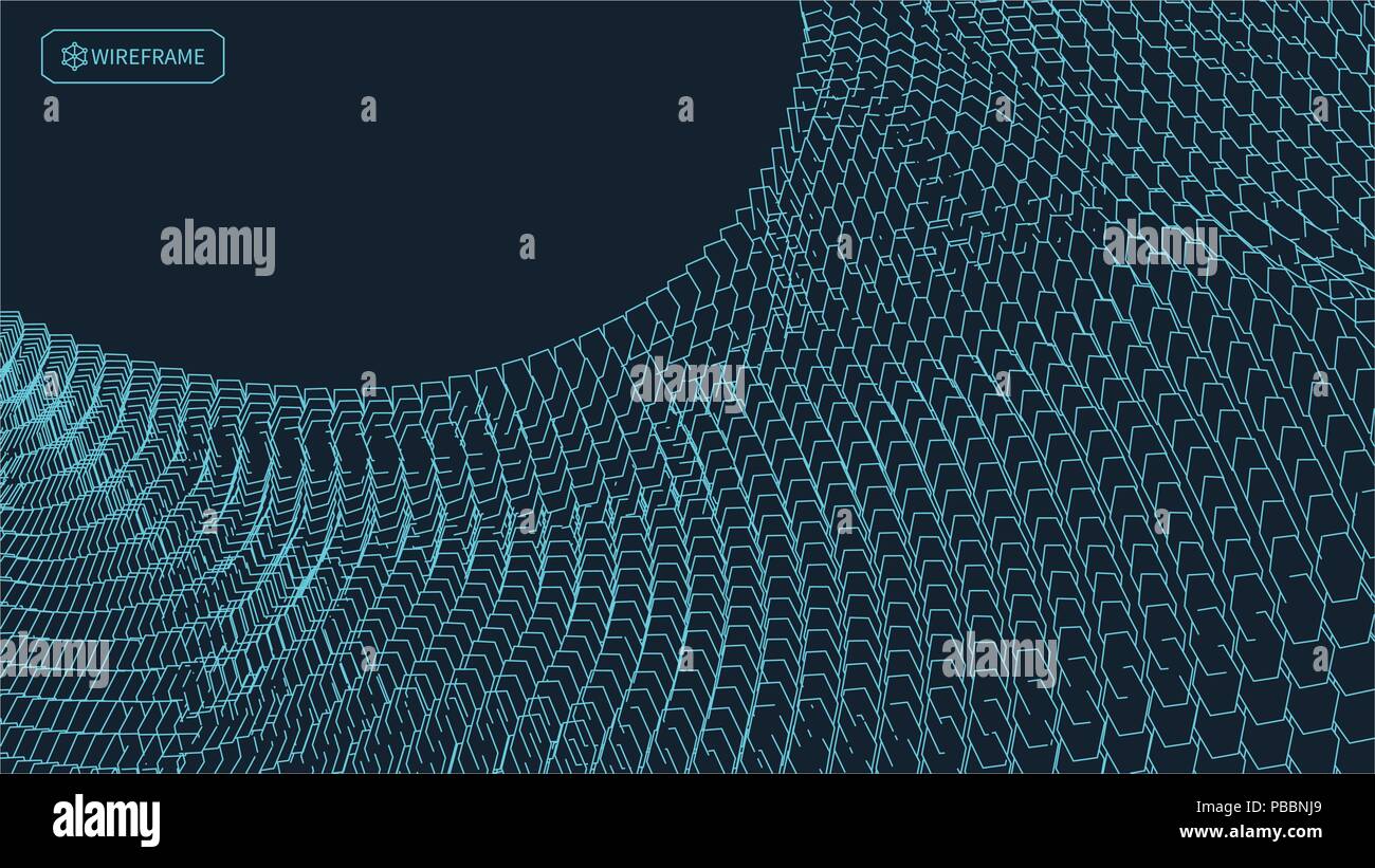 Abstract vector landscape background. Cyberspace grid. 3d technology ...