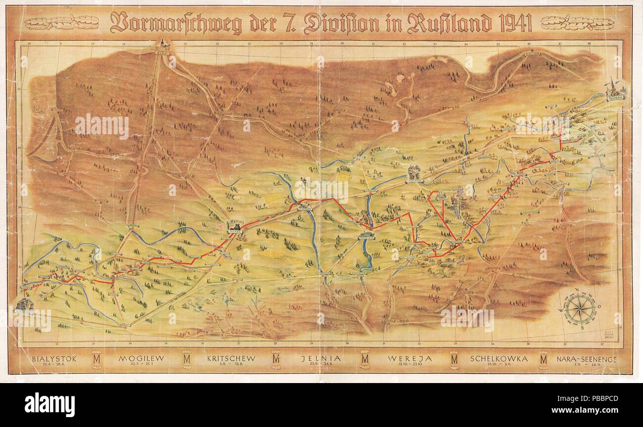 Operation Barbarossa. The route of the 7th Infantry Division from Warsaw to Moscow. Museum: PRIVATE COLLECTION. Stock Photo