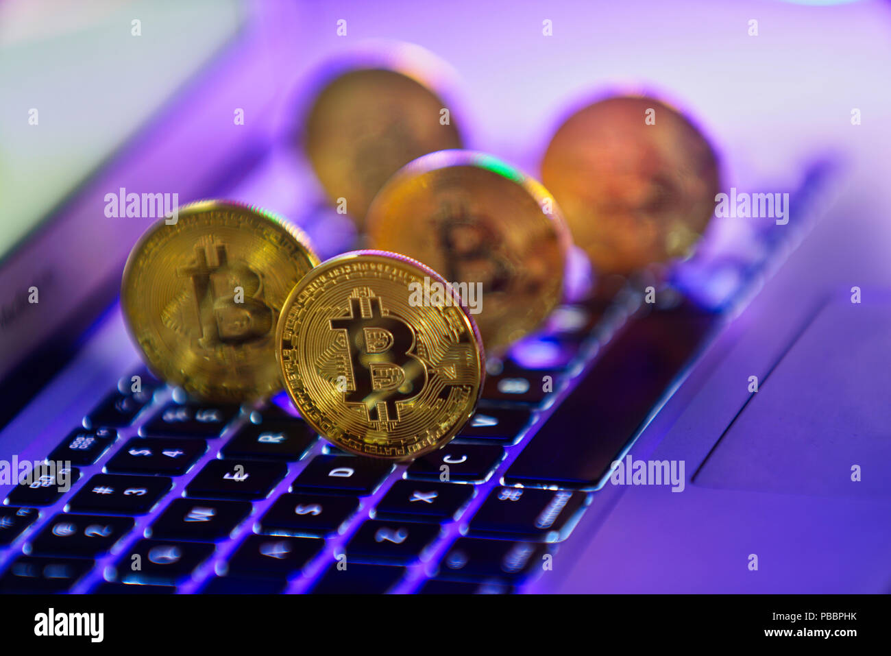 Montreal, Canada, July 26, 2018.Bitcoins on computer keyborad.Credit Mario Beauregard/Alamy Live News Stock Photo