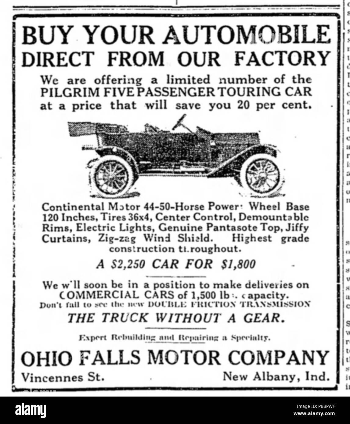 1128 Ohio Falls Motor Company newspaper ad Stock Photo