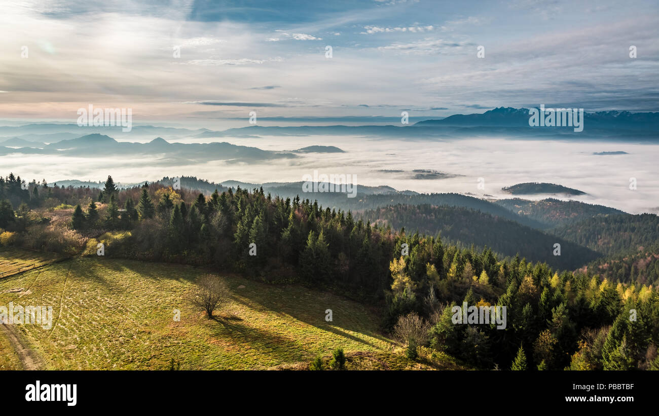 Beautiful view to Tatras at sunrise in autumn, Poland Stock Photo - Alamy