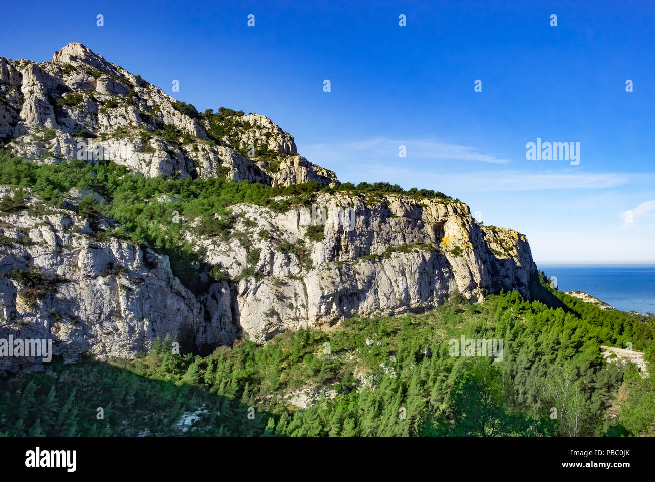 Marseilleveyre mountain range in the calanques national park by the Mediterranean Sea