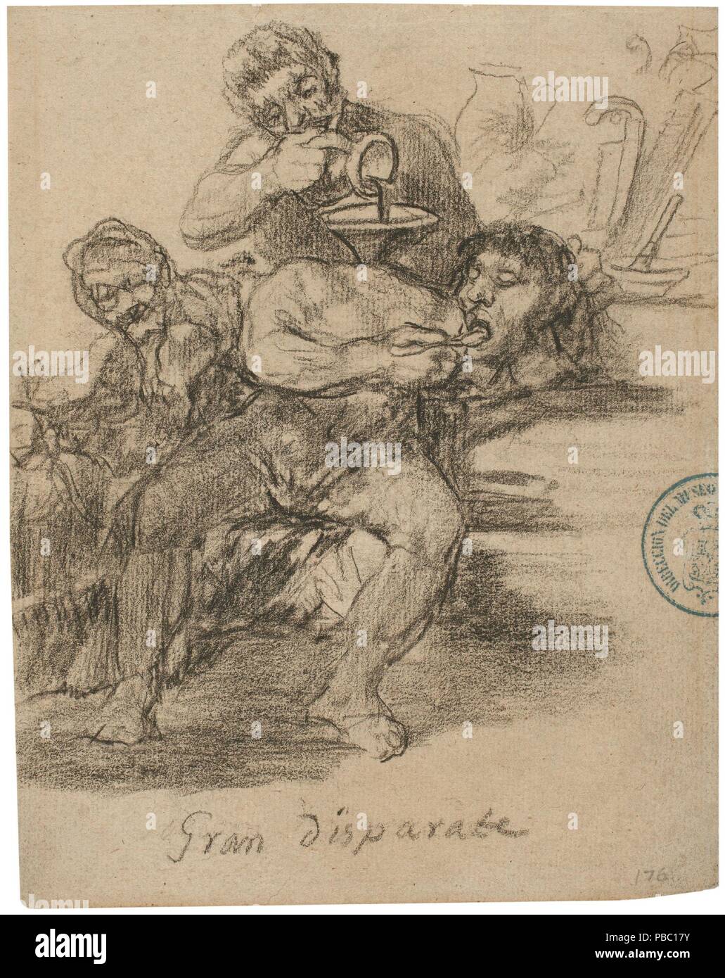 Francisco de Goya y Lucientes / 'Great folly (Album G, 9)'. 1824 - 1828. Pencil on grey laid paper. Museum: Museo del Prado, Madrid, España. Stock Photo