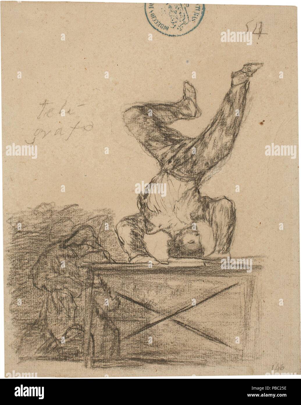 Francisco de Goya y Lucientes / 'Telegraph (Album H, 54)'. 1825 - 1828. Pencil on grey laid paper. Museum: Museo del Prado, Madrid, España. Stock Photo