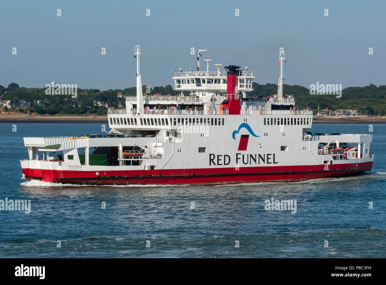 the red funnel isle of wight car or vehicle ferry in southampton water