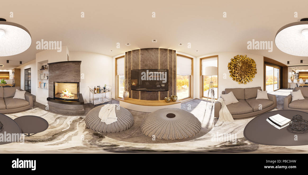 Privat House In Modern Style 3d Illustration Spherical 360
