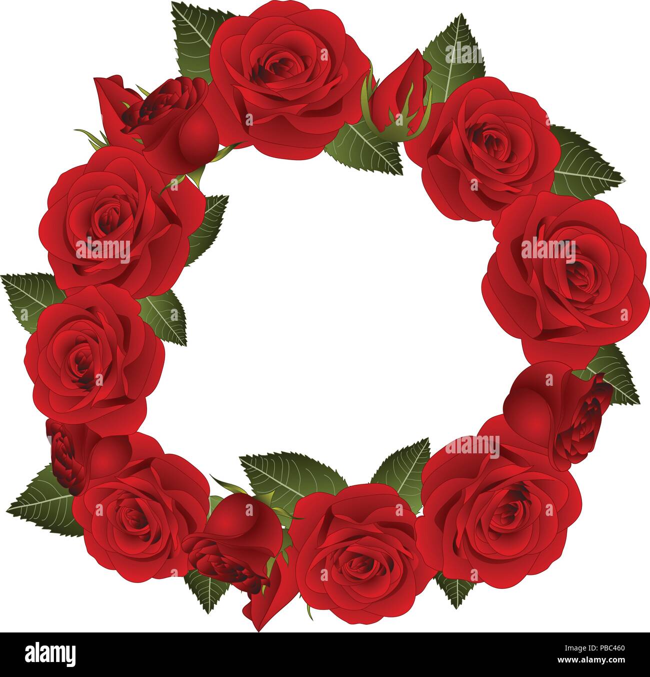 Red Rose Flower Wreath. isolated on White Background. Vector ...