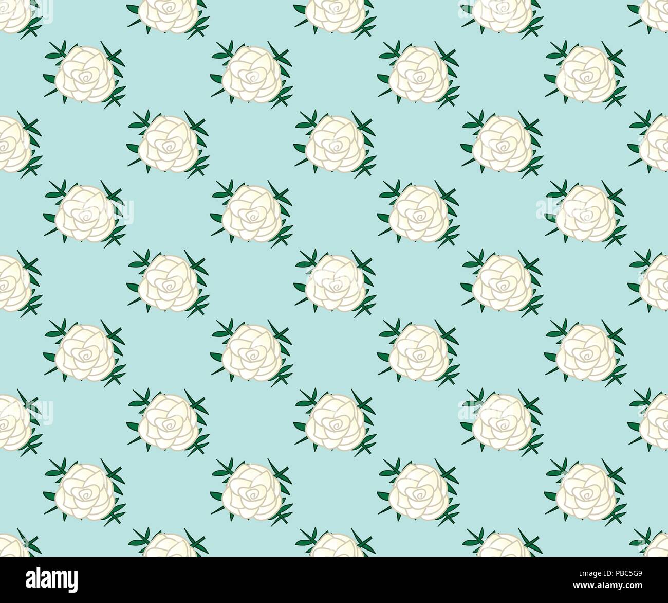 White Rose Seamless on Light Blue Background. Vector Illustration Stock ...