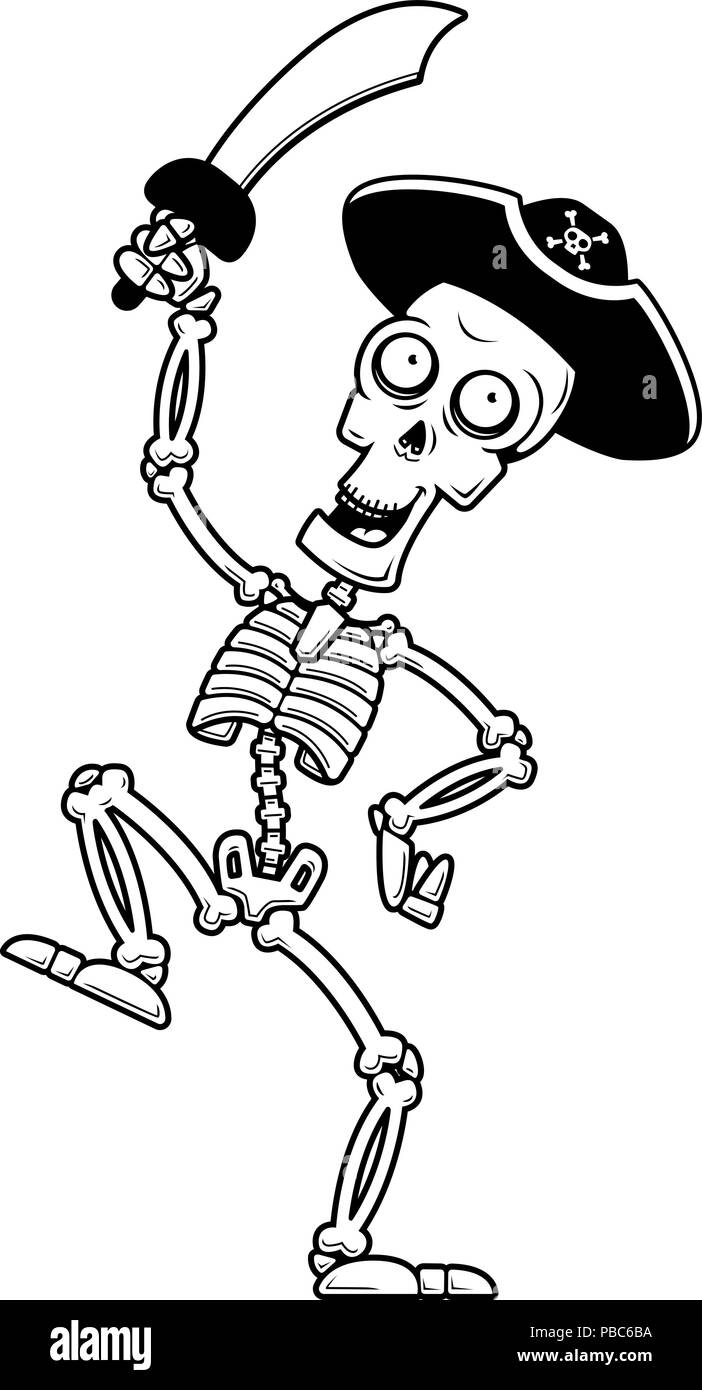 A cartoon illustration of a pirate skeleton dancing around. Stock Vector