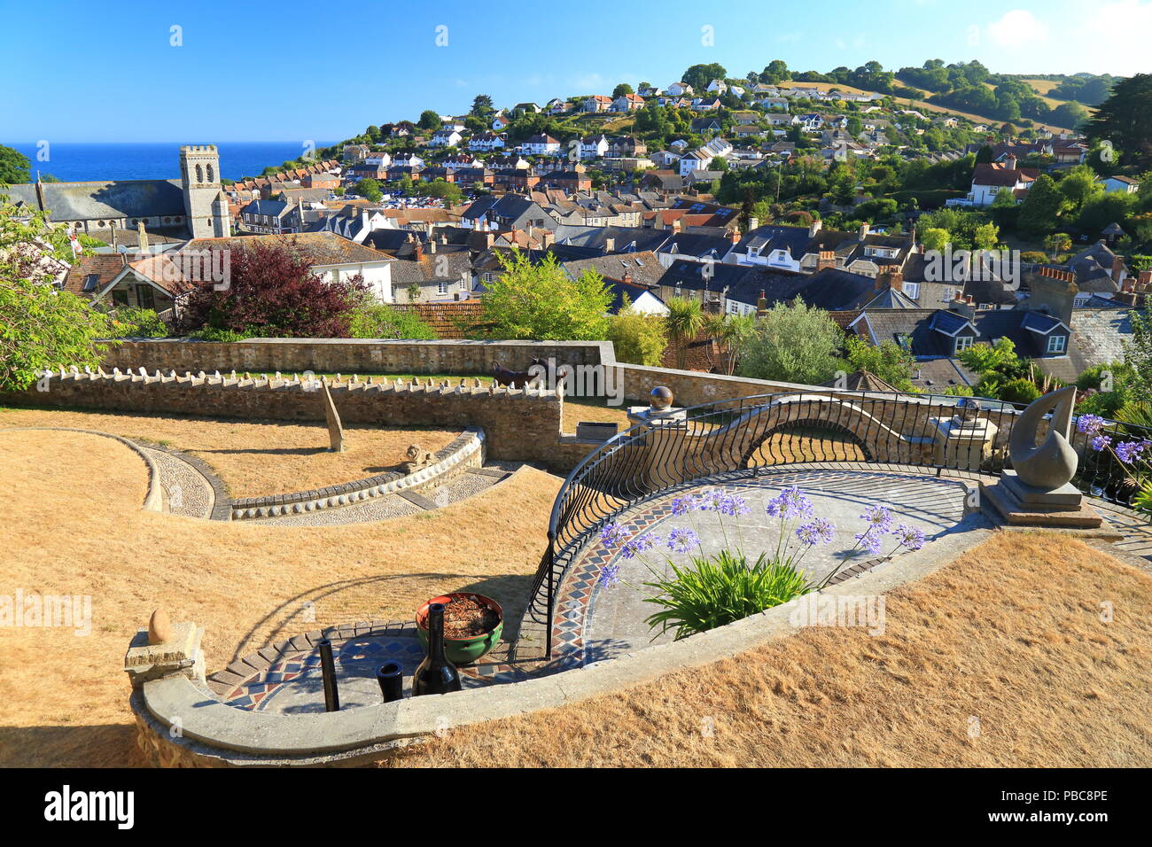 Panoramic view of pretty coastal village Beer in East Devon Stock Photo