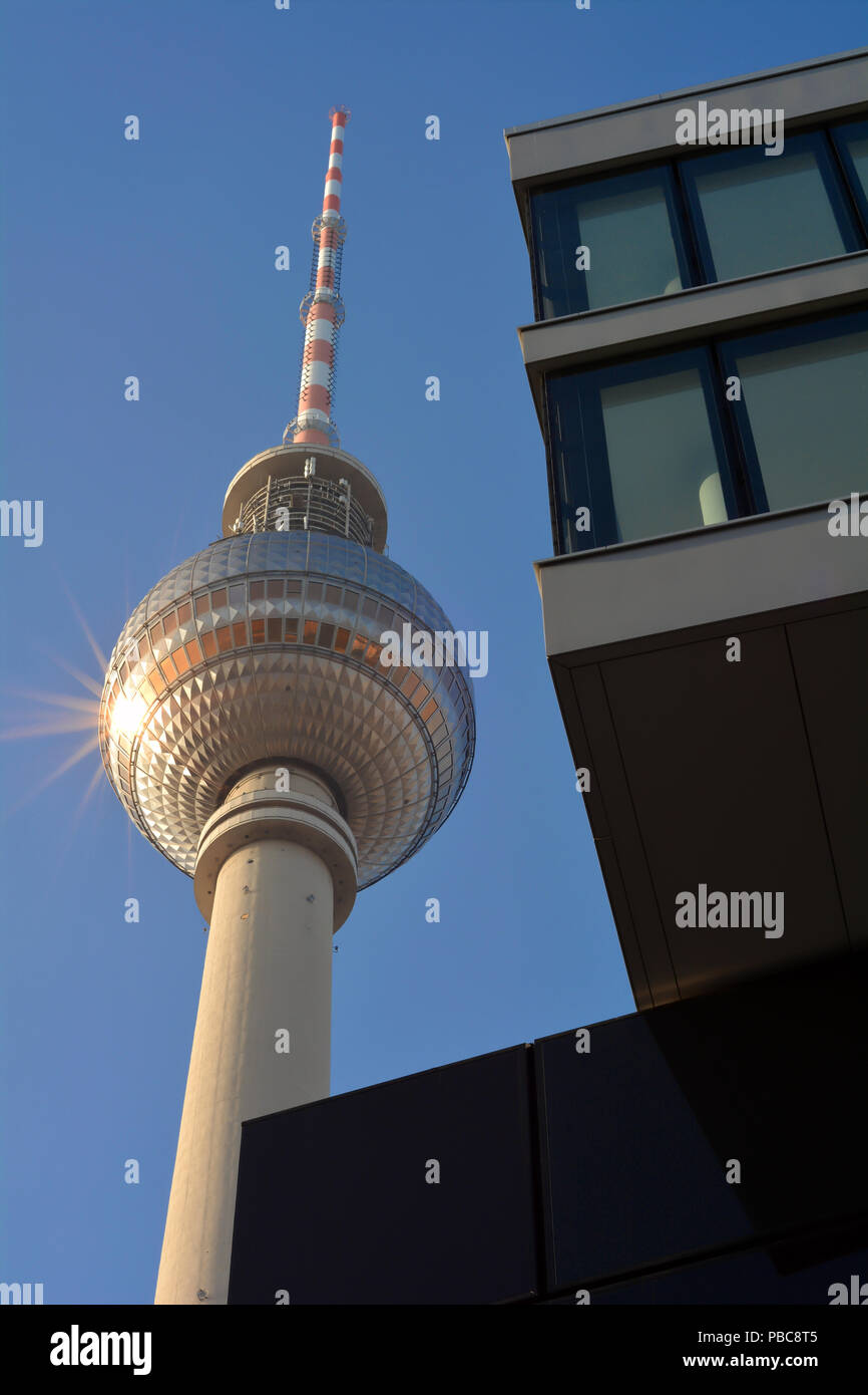 View of the TV tower in the city center of Berlin Stock Photo