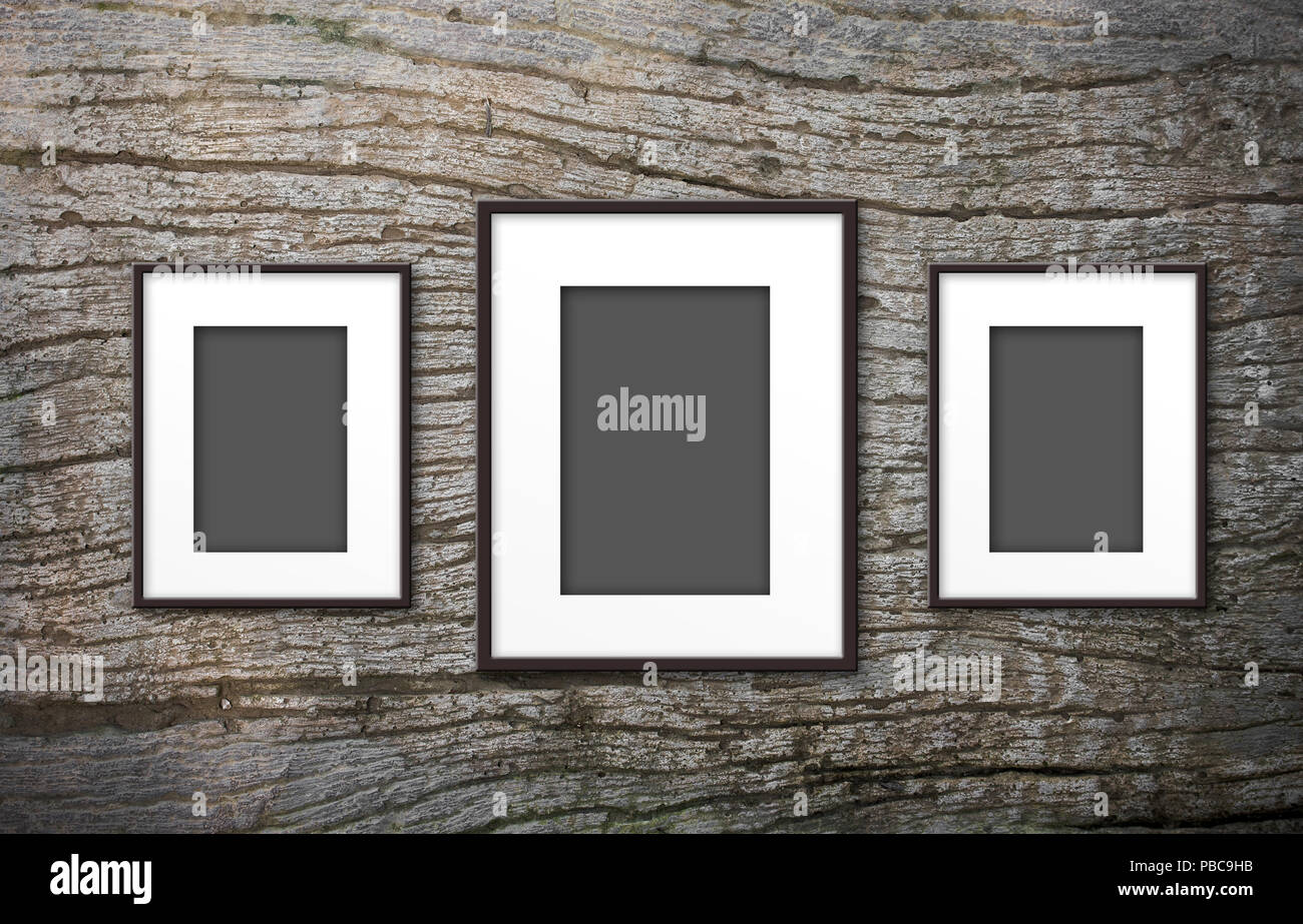 blank photo frame on old wood background Stock Photo