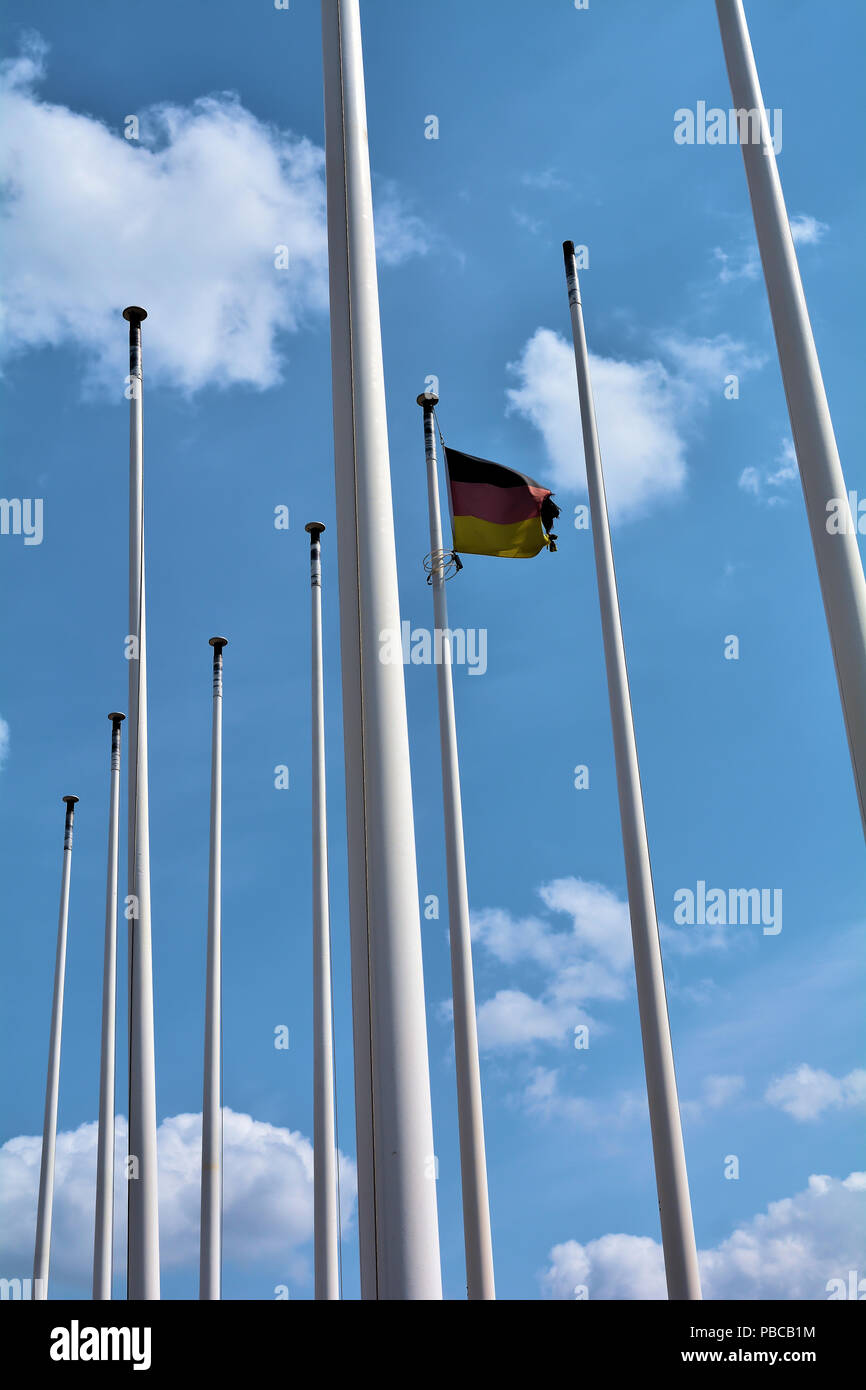 Flagpoles at the ICC in downtown Berlin Stock Photo