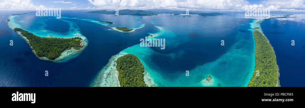 Aerial image of Marovo Lagoon, Solomon Islands Stock Photo