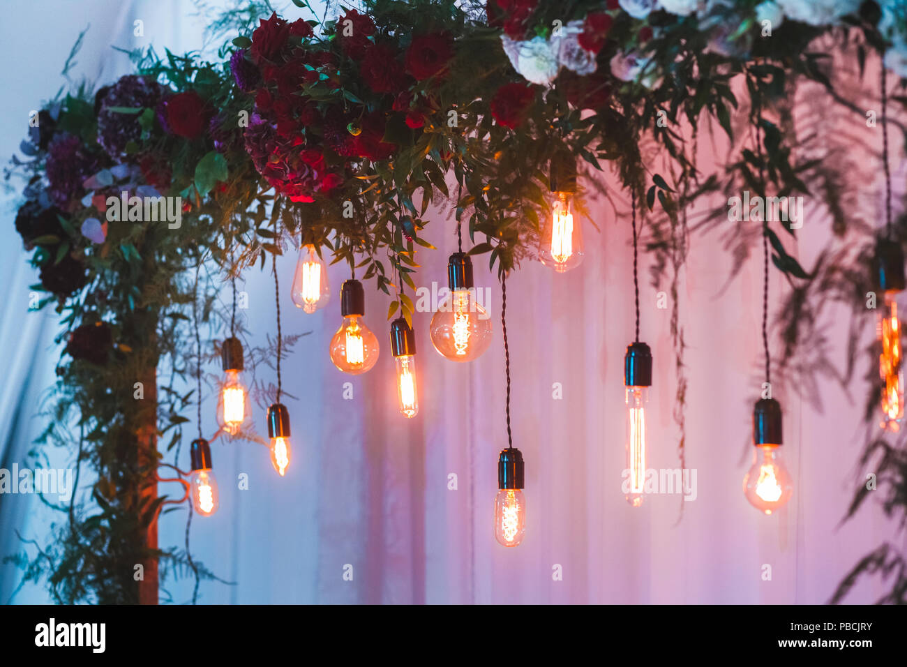 Wedding Reception Decoration With Different Electric Edison Lamps