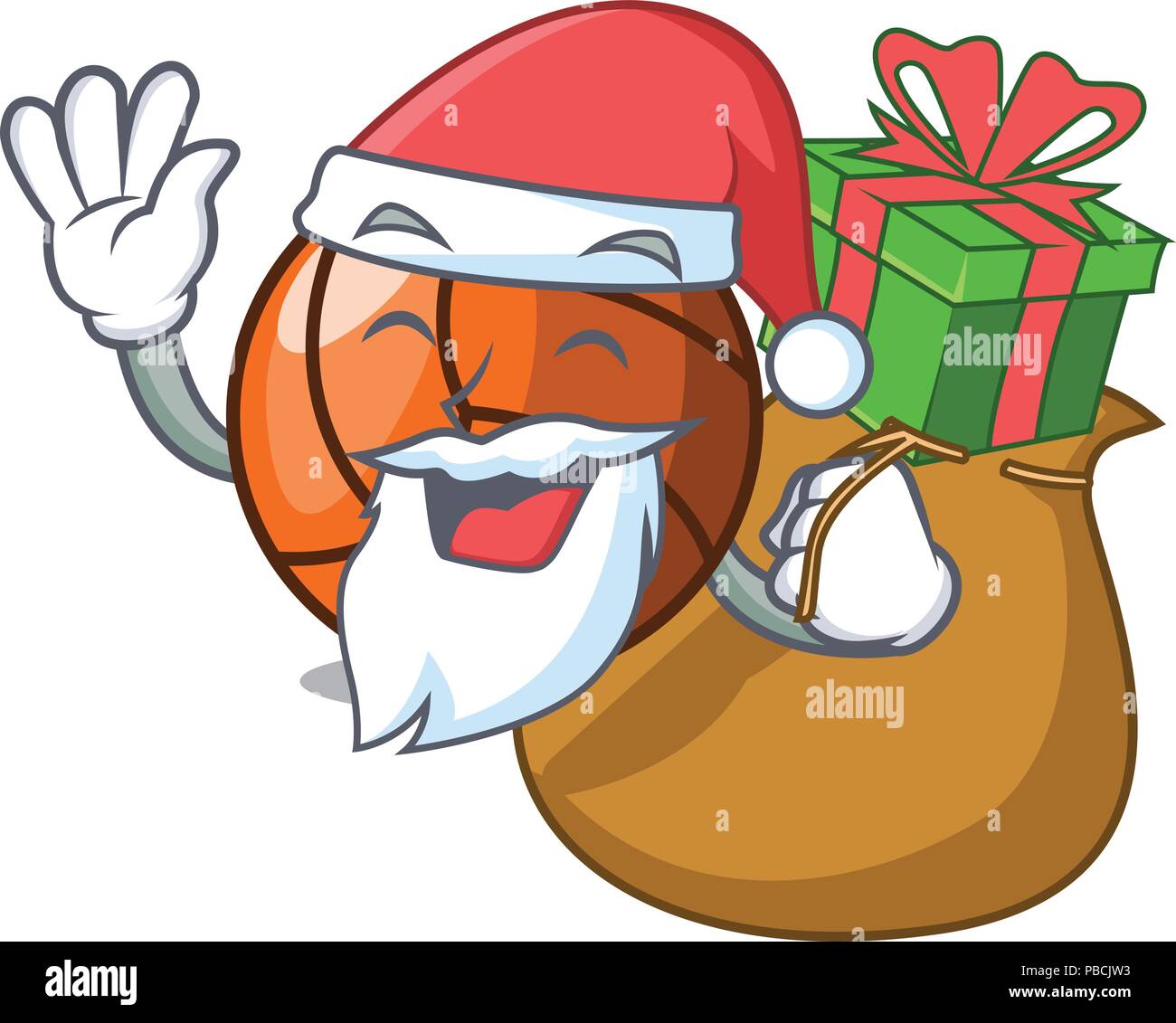 Santa with gift volleyball mascot cartoon style Stock Vector Image