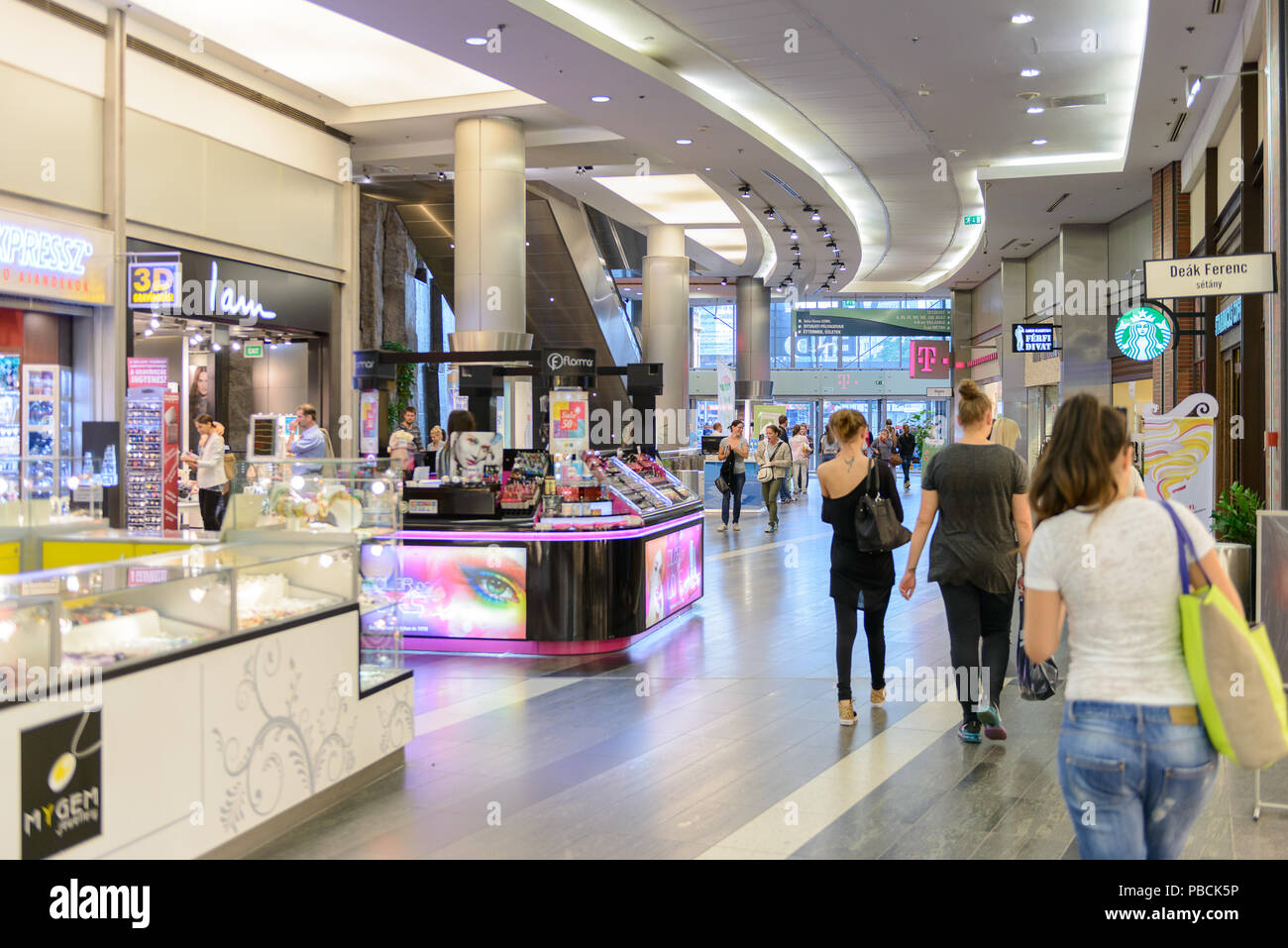 BUDAPEST, HUNGARY - AUG 27, 2014: West End City Center, a shopping centre in Budapest, Hungary. it is the former largest mall in Central Europe and it Stock Photo