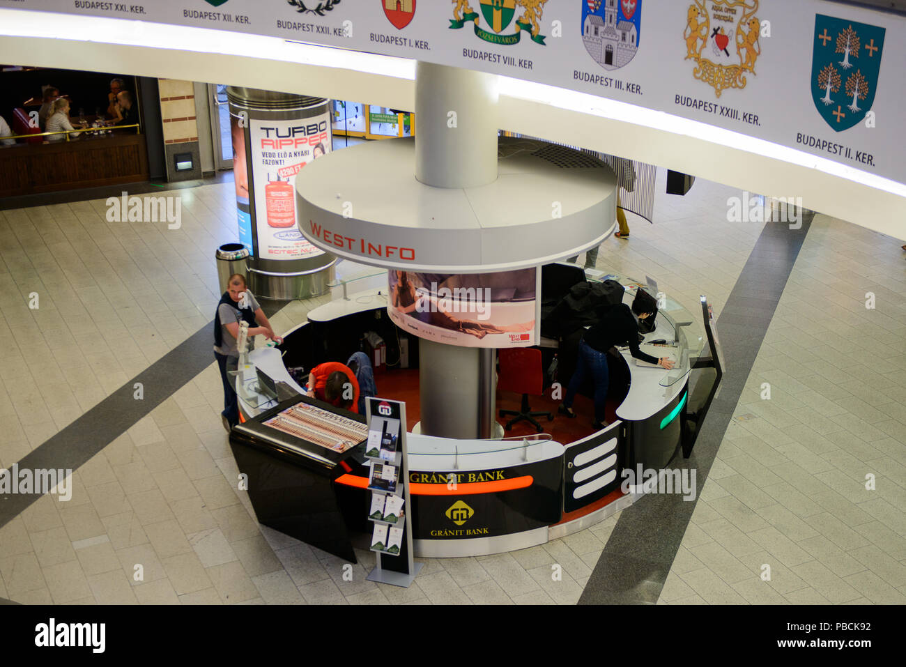 BUDAPEST, HUNGARY - AUG 27, 2014: Information desk in West End City Center,  a shopping centre in Budapest, Hungary. it is the former largest mall in C  Stock Photo - Alamy