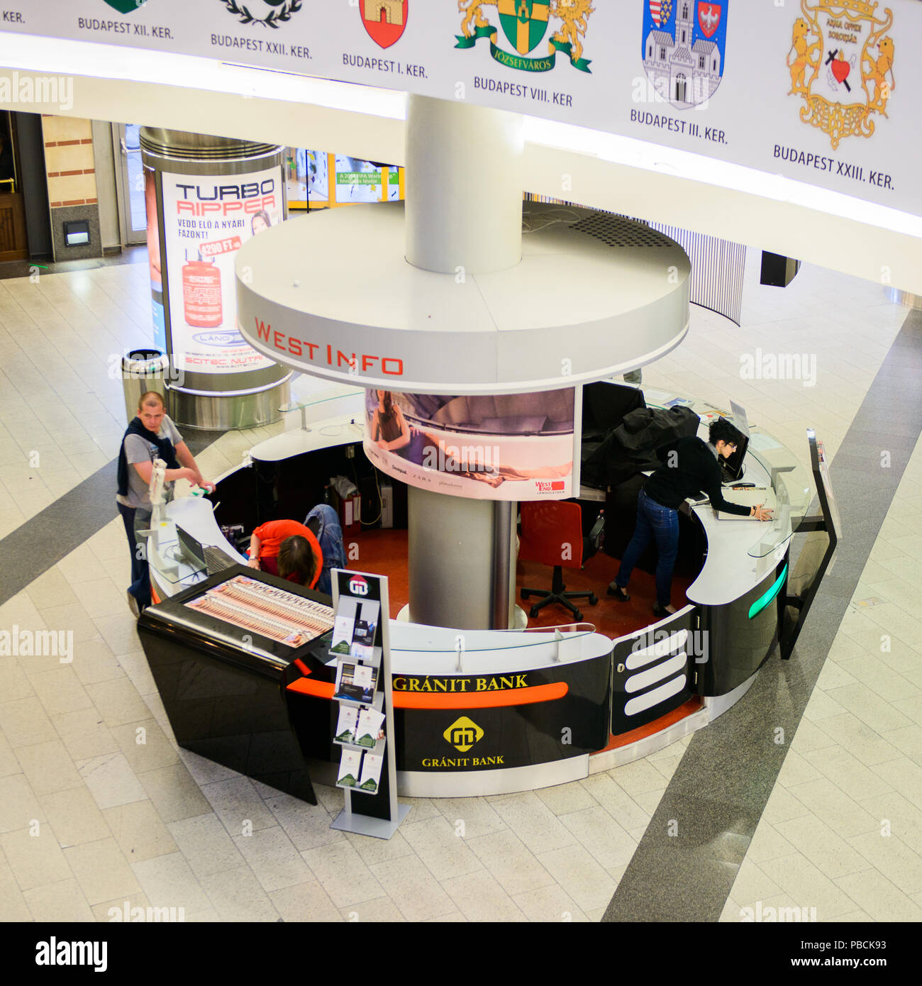 BUDAPEST, HUNGARY - AUG 27, 2014: Information desk in West End City Center,  a shopping centre in Budapest, Hungary. it is the former largest mall in C  Stock Photo - Alamy